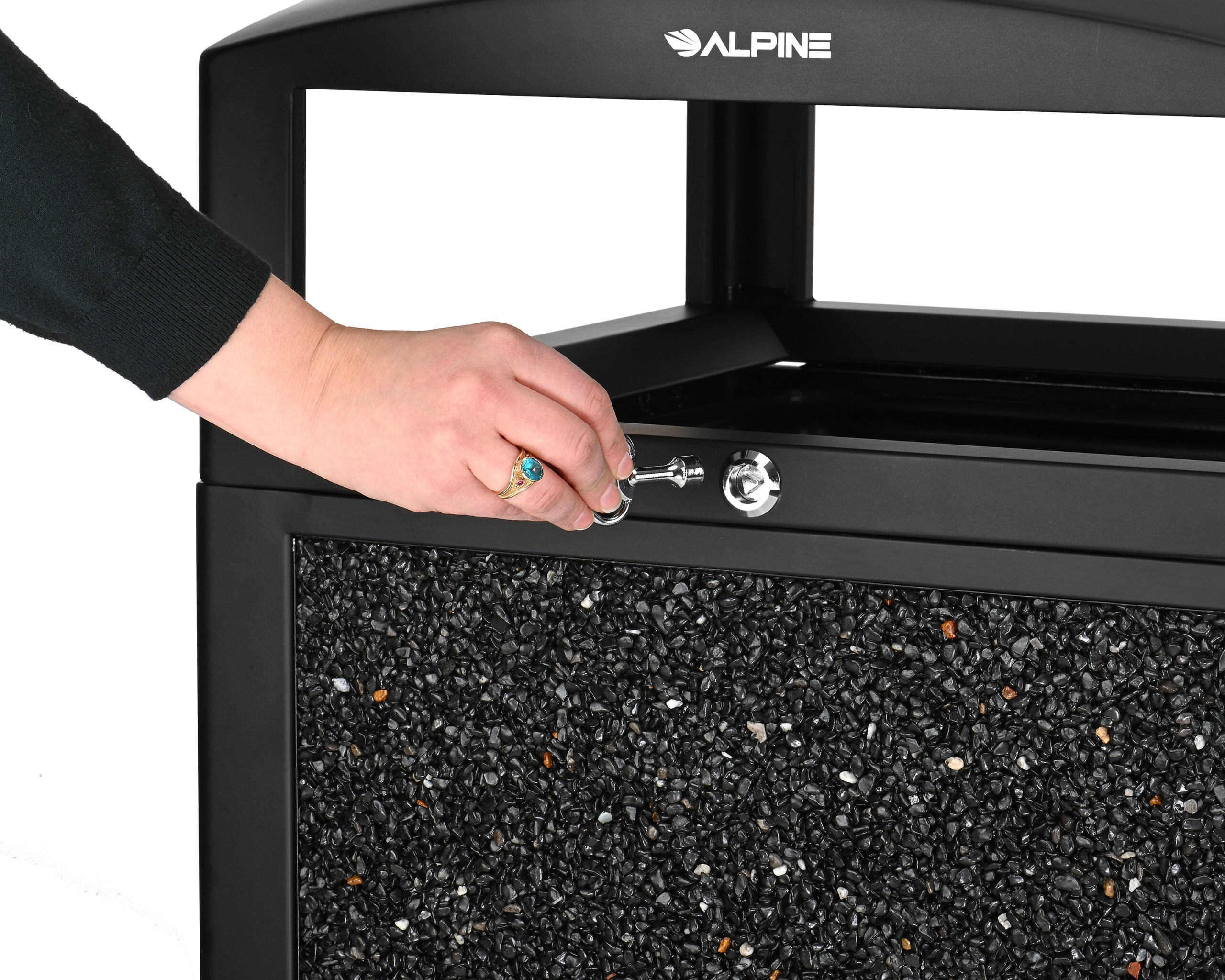 Alpine Industries Rugged 40-Gallon All-Weather Trash Containers with Gray Stone Panels and Ash Tray
