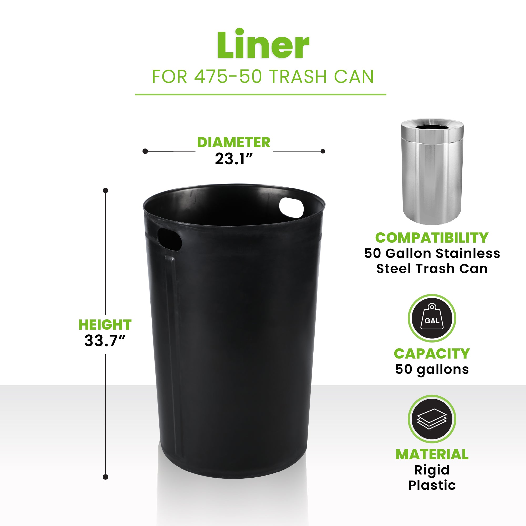 50 Gallon Rigid Plastic Waterproof Liner with Handles for Steel Trash Can