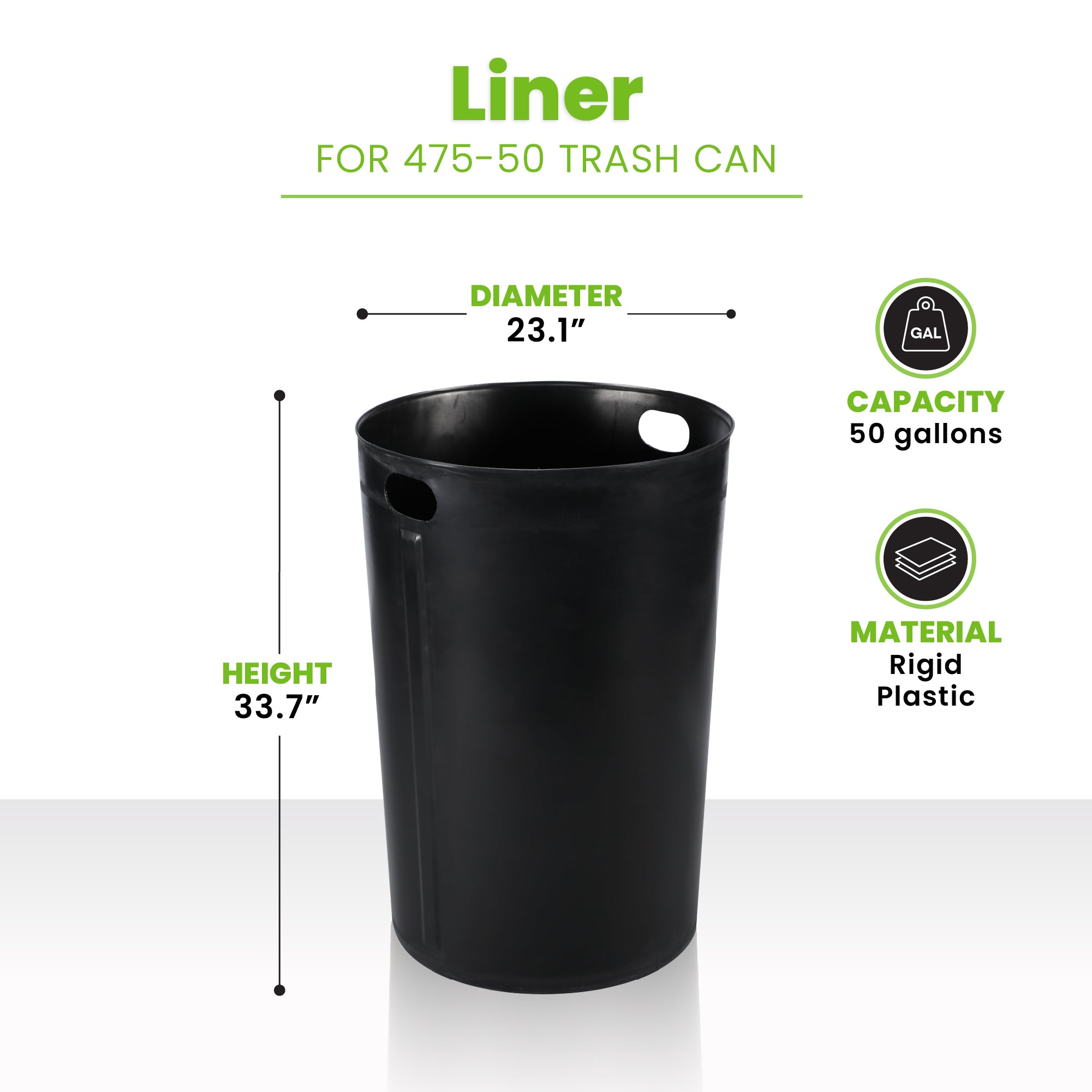 50 Gallon Rigid Plastic Waterproof Liner with Handles for Steel Trash Can