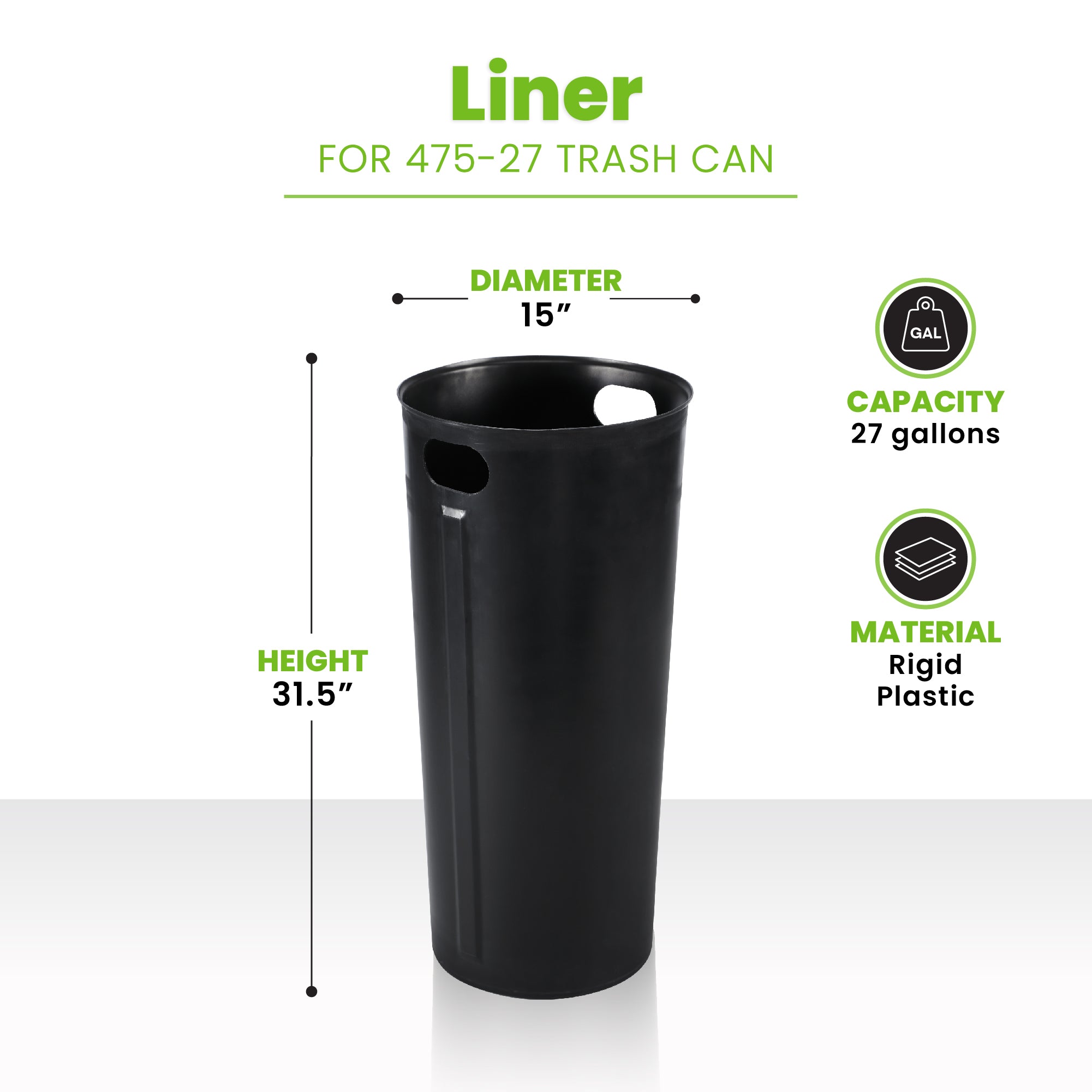 27 Gallon Rigid Plastic Waterproof Liner with Handles for Steel Trash Can