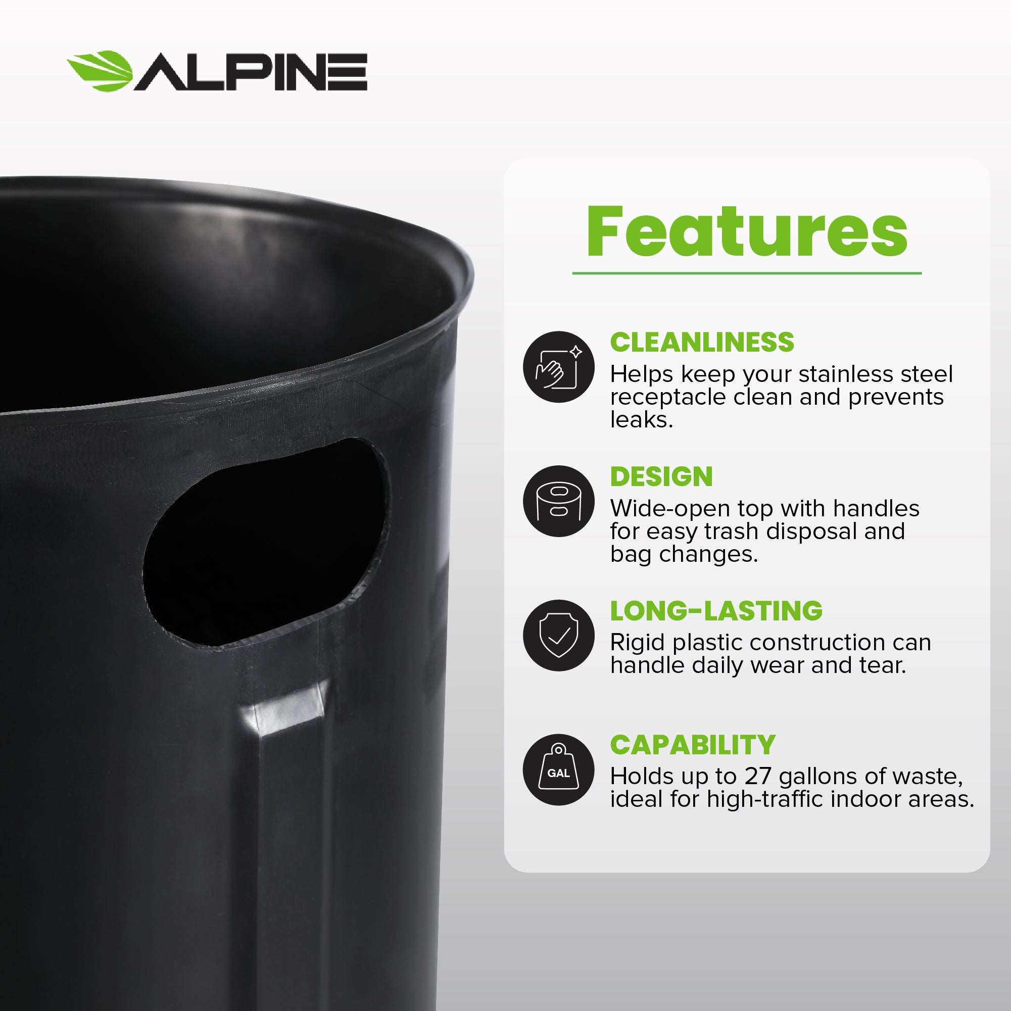 50 Gallon Rigid Plastic Waterproof Liner with Handles for Steel Trash Can