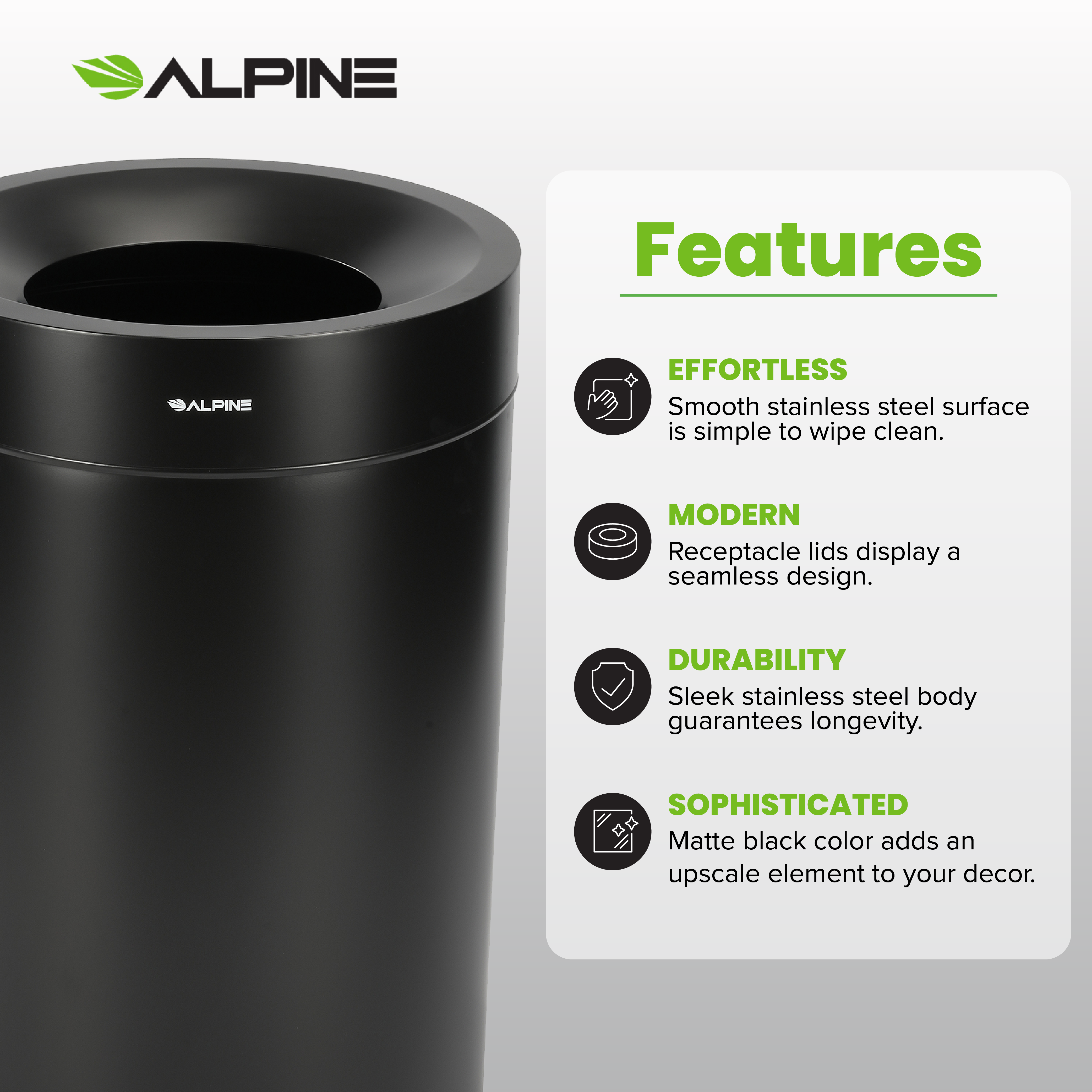 27 Gallon Stainless Steel Trash Can (Black)