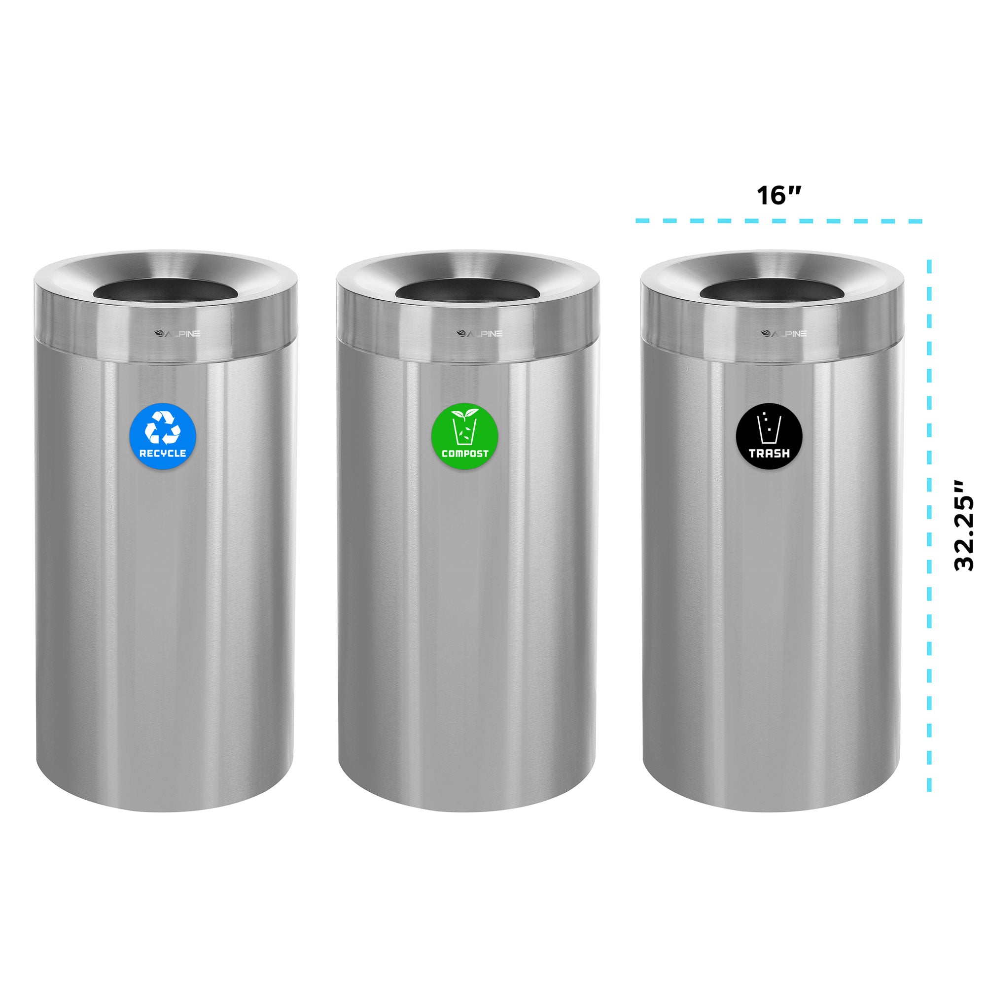 27 Gallon Stainless Steel Compost Bin, Recycling Can, and Trash Receptacle