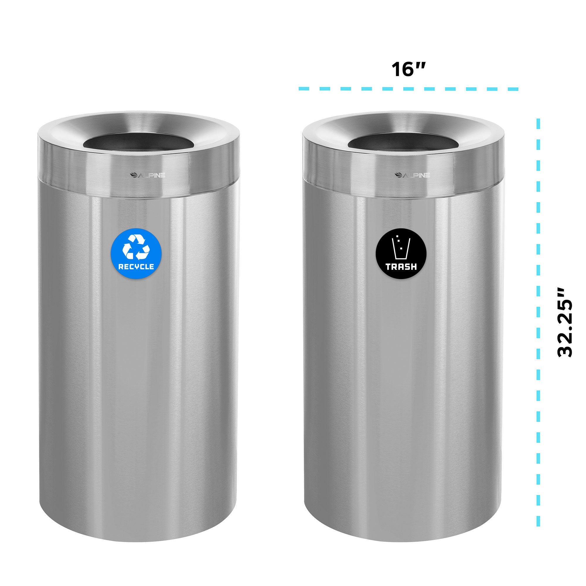 27 Gallon Stainless Steel Recycling Can and Trash Receptacle