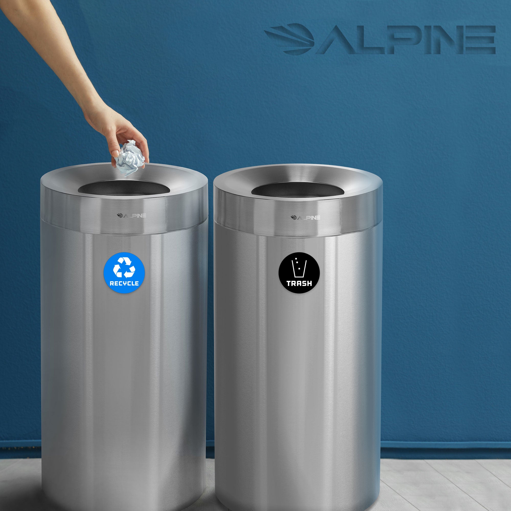 27 Gallon Stainless Steel Recycling Can and Trash Receptacle