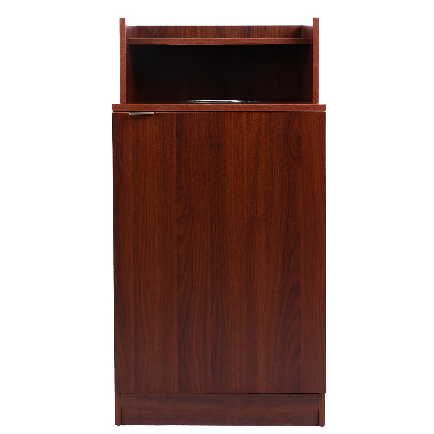 Mahogany Waste Receptacle Enclosure with Drop Hole and Tray Shelf