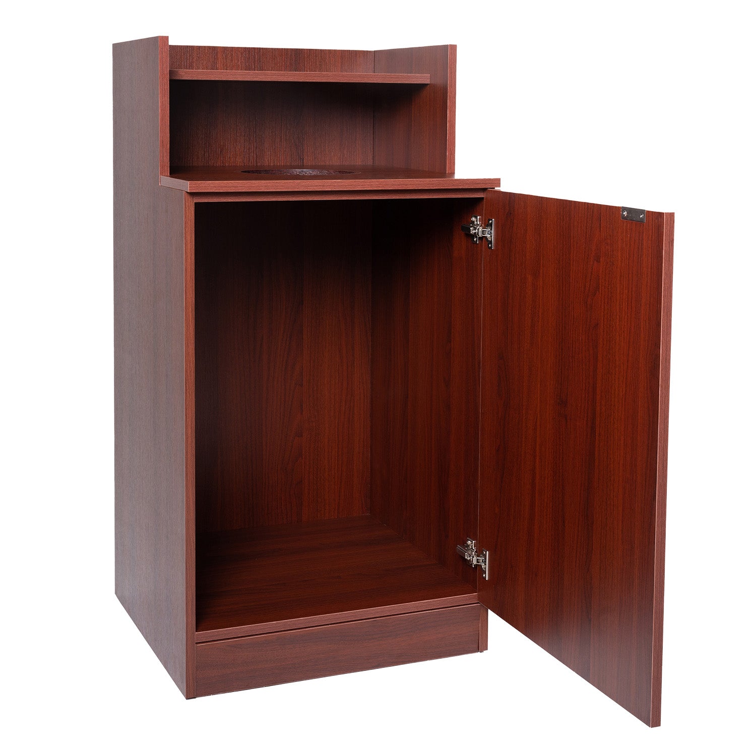 Mahogany Waste Receptacle Enclosure with Drop Hole and Tray Shelf