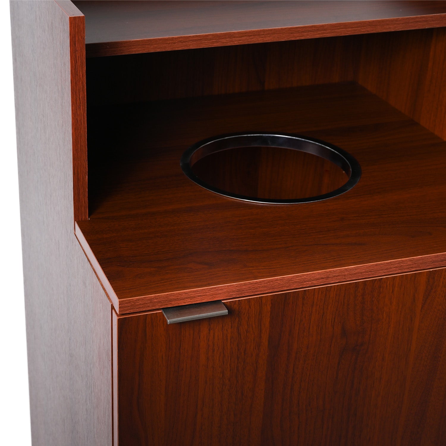 Mahogany Waste Receptacle Enclosure with Drop Hole and Tray Shelf