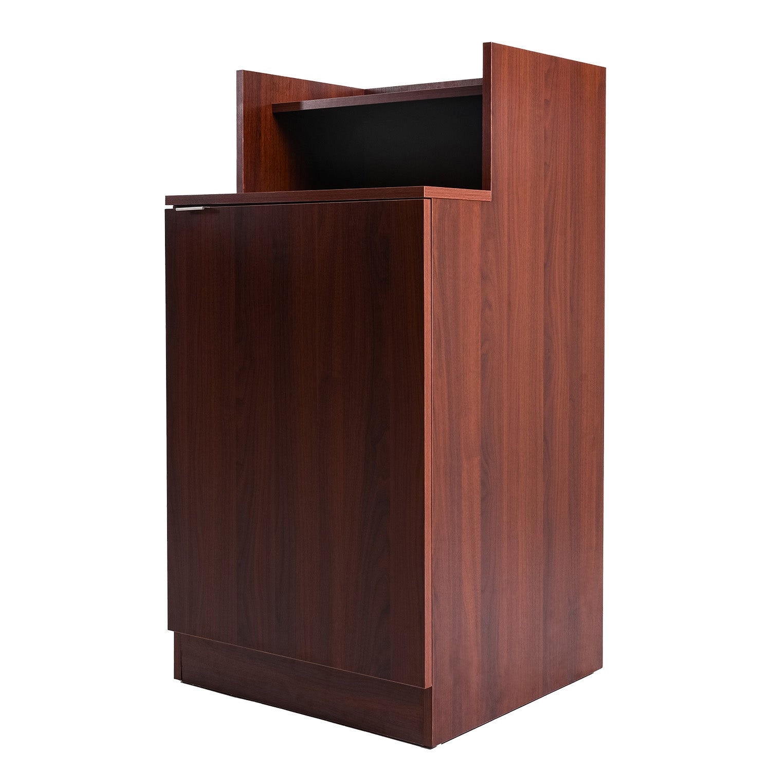 Mahogany Waste Receptacle Enclosure with Drop Hole and Tray Shelf