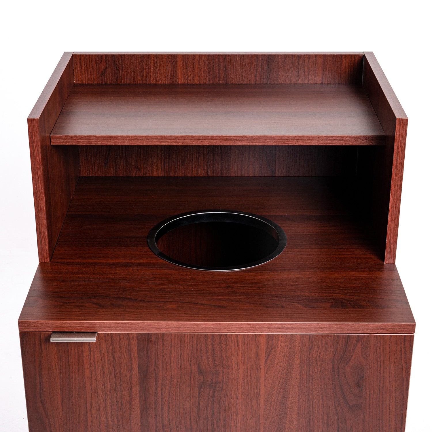 Mahogany Waste Receptacle Enclosure with Drop Hole and Tray Shelf
