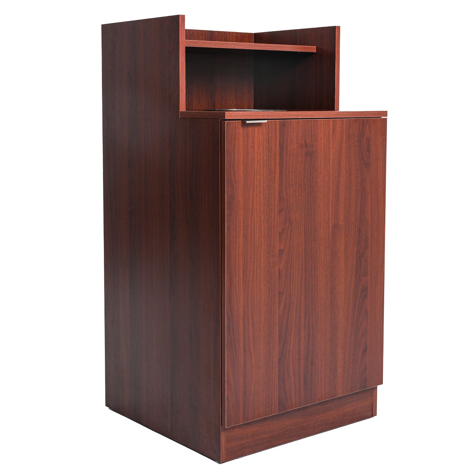 Mahogany Waste Receptacle Enclosure with Drop Hole and Tray Shelf