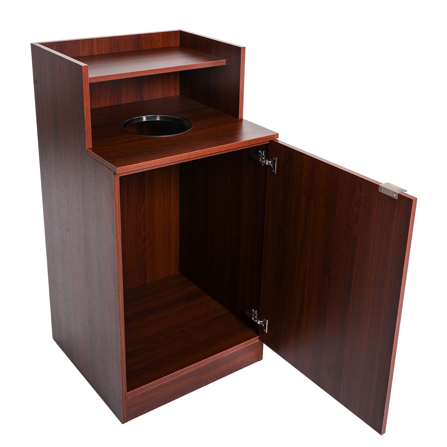 Mahogany Waste Receptacle Enclosure with Drop Hole and Tray Shelf
