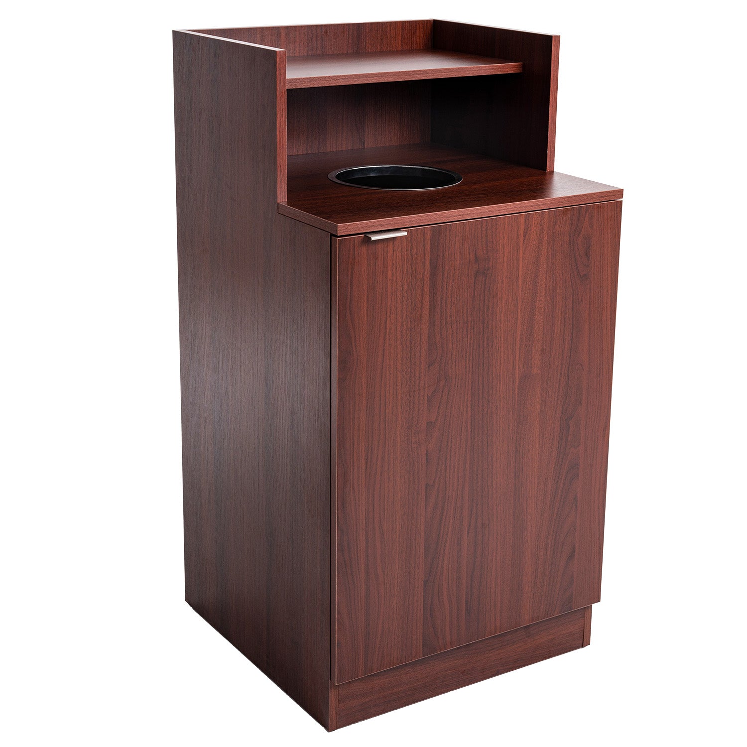 Mahogany Waste Receptacle Enclosure with Drop Hole and Tray Shelf