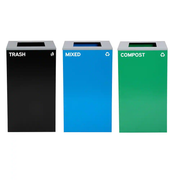 Alpine Industries 87 Gal. 3-Stream Steel Square Open Top Trash Can and Green Recycling Station and Compost Receptacle