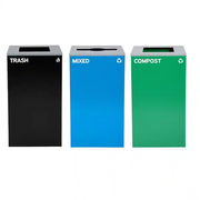 Alpine Industries 87 Gal. 3-Stream Steel Mixed and Open Square Lid Commercial Trash Can and Blue Recycling Station