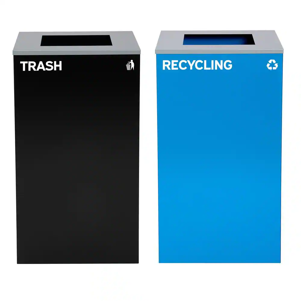 Alpine Industries 58-Gallon 2-Stream Black Steel-Blue Recycling Bin Station