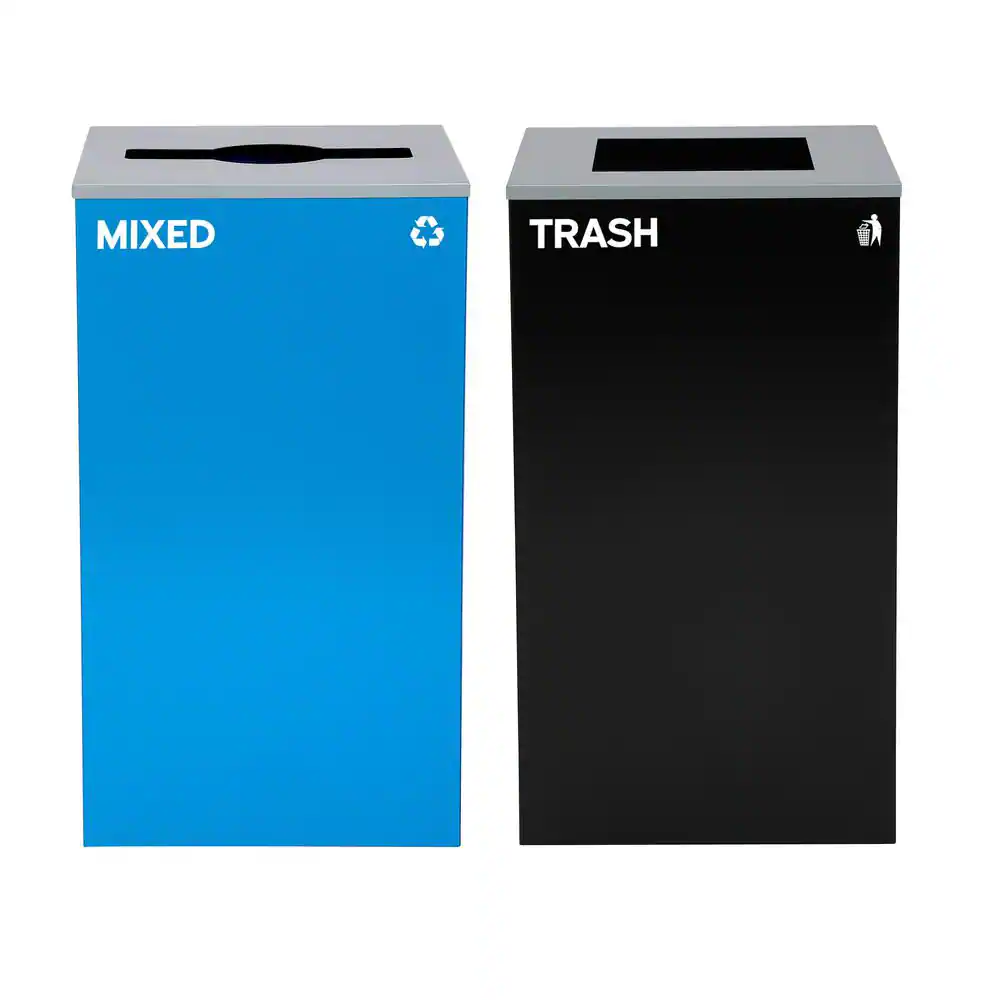 Alpine Industries 58-Gallon 2-Stream Black Steel-Blue Recycling Bin Station