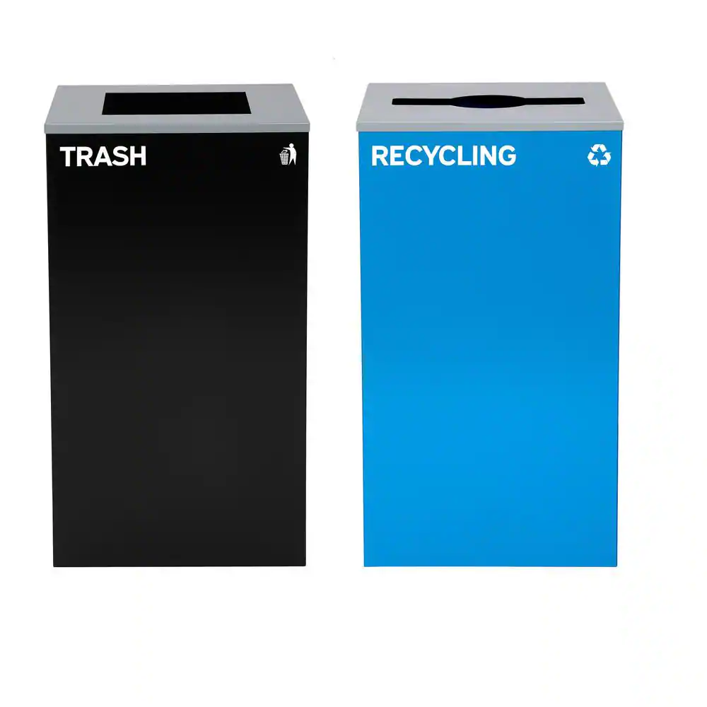 Alpine Industries 58-Gallon 2-Stream Black Steel-Blue Recycling Bin Station