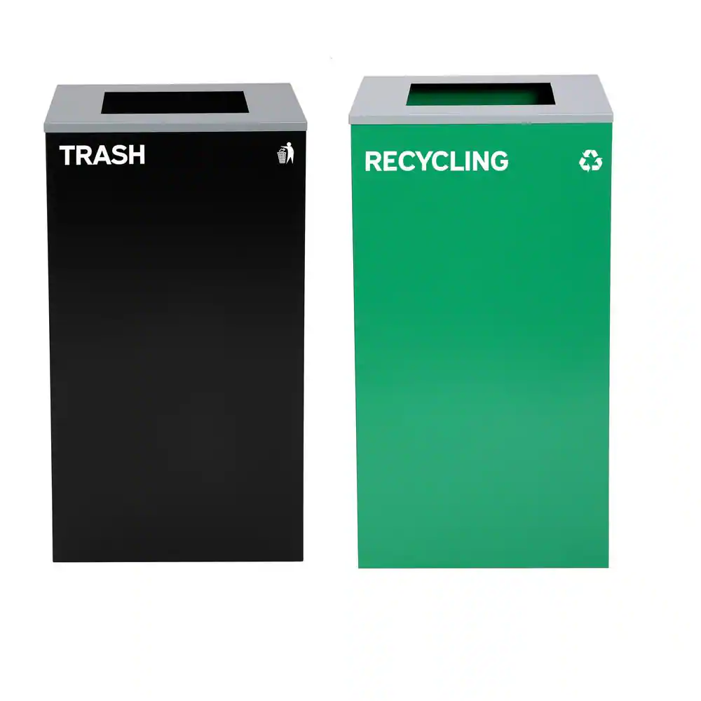 Alpine Industries 58-Gallon 2-Stream Black Steel-Green Recycling Bin Station