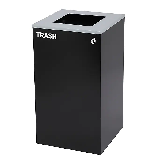Square Recycling Bin – 29 Gallons - Black Can, Square Opening Lid, for Trash