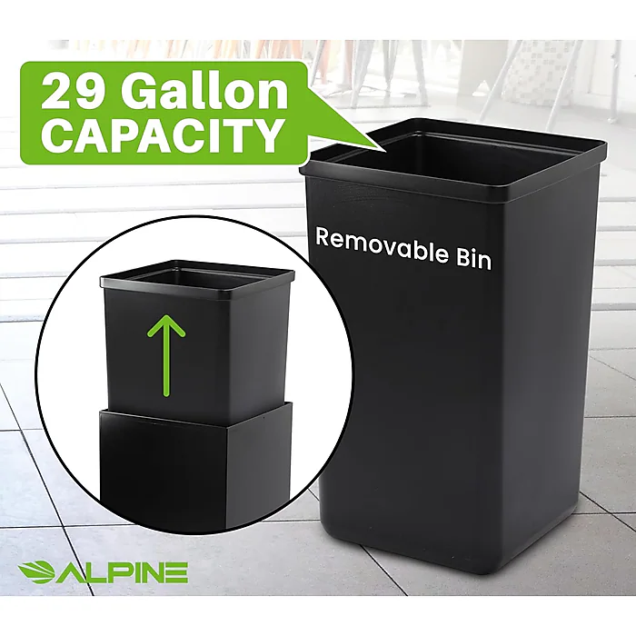 Square Recycling Bin – 29 Gallons - Black Can, Square Opening Lid, for Trash