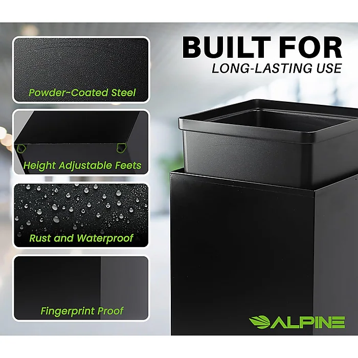 Square Recycling Bin – 29 Gallons - Black Can, Square Opening Lid, for Trash