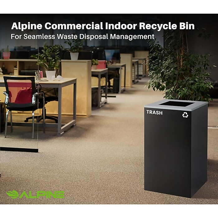 Square Recycling Bin – 29 Gallons - Black Can, Square Opening Lid, for Trash