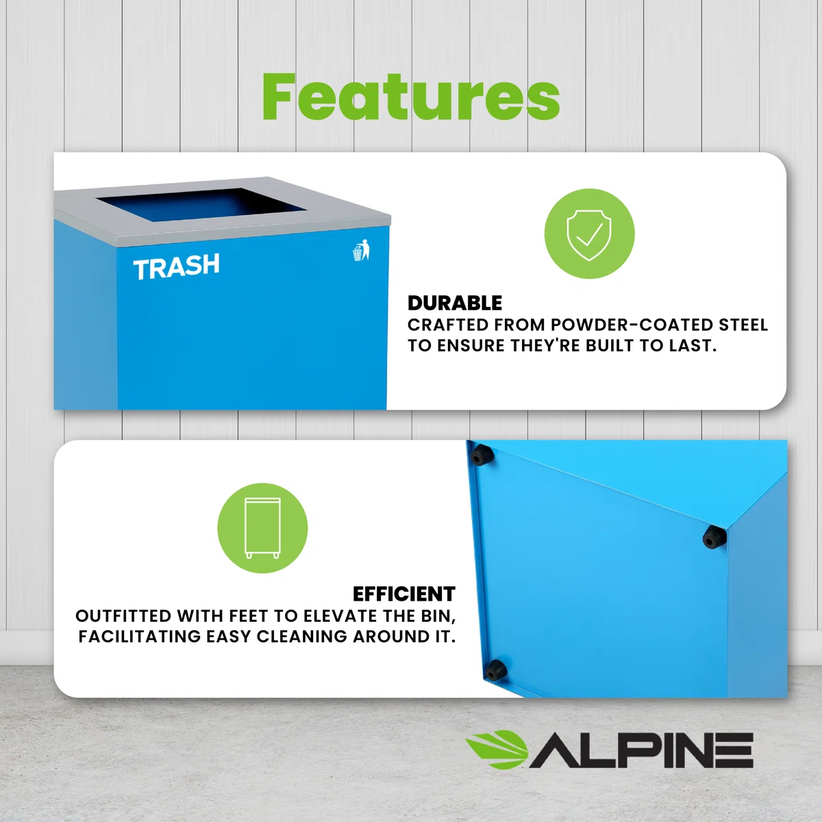 Square Recycling Bin – 29 Gallons - Blue Can, Square Opening Lid, for Trash