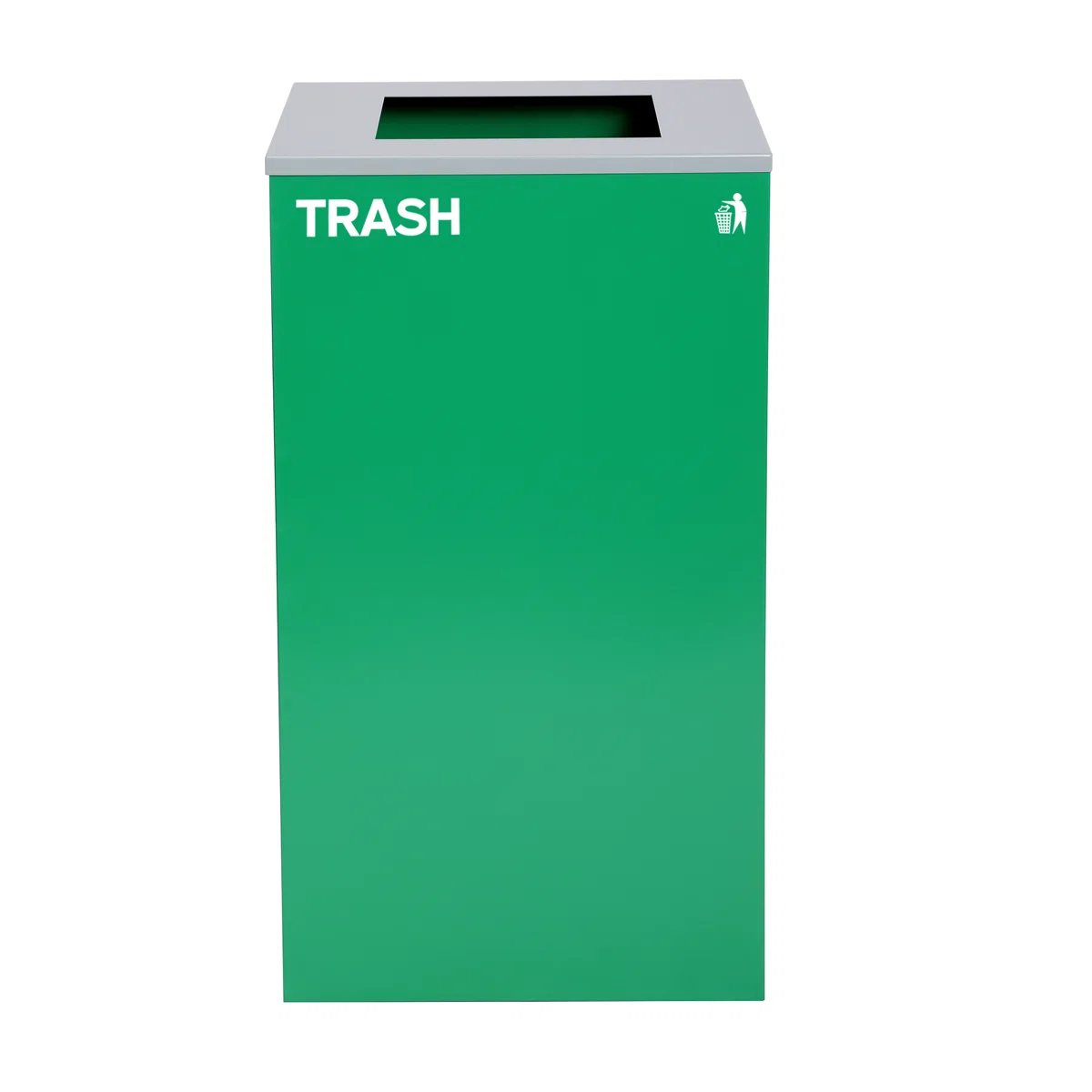 Square Recycling Bin – 29 Gallons - Green Can, Square Opening Lid, for Trash
