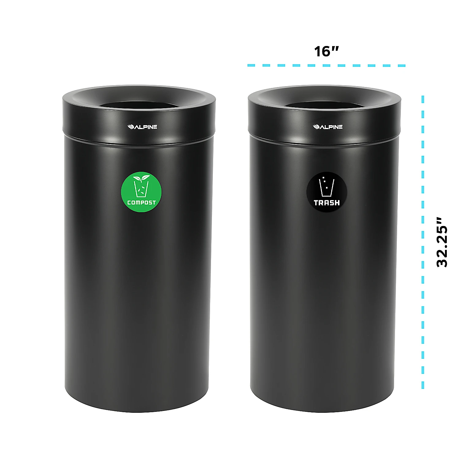 27 Gallon Stainless Steel Compost Bin and Trash Can (Black)