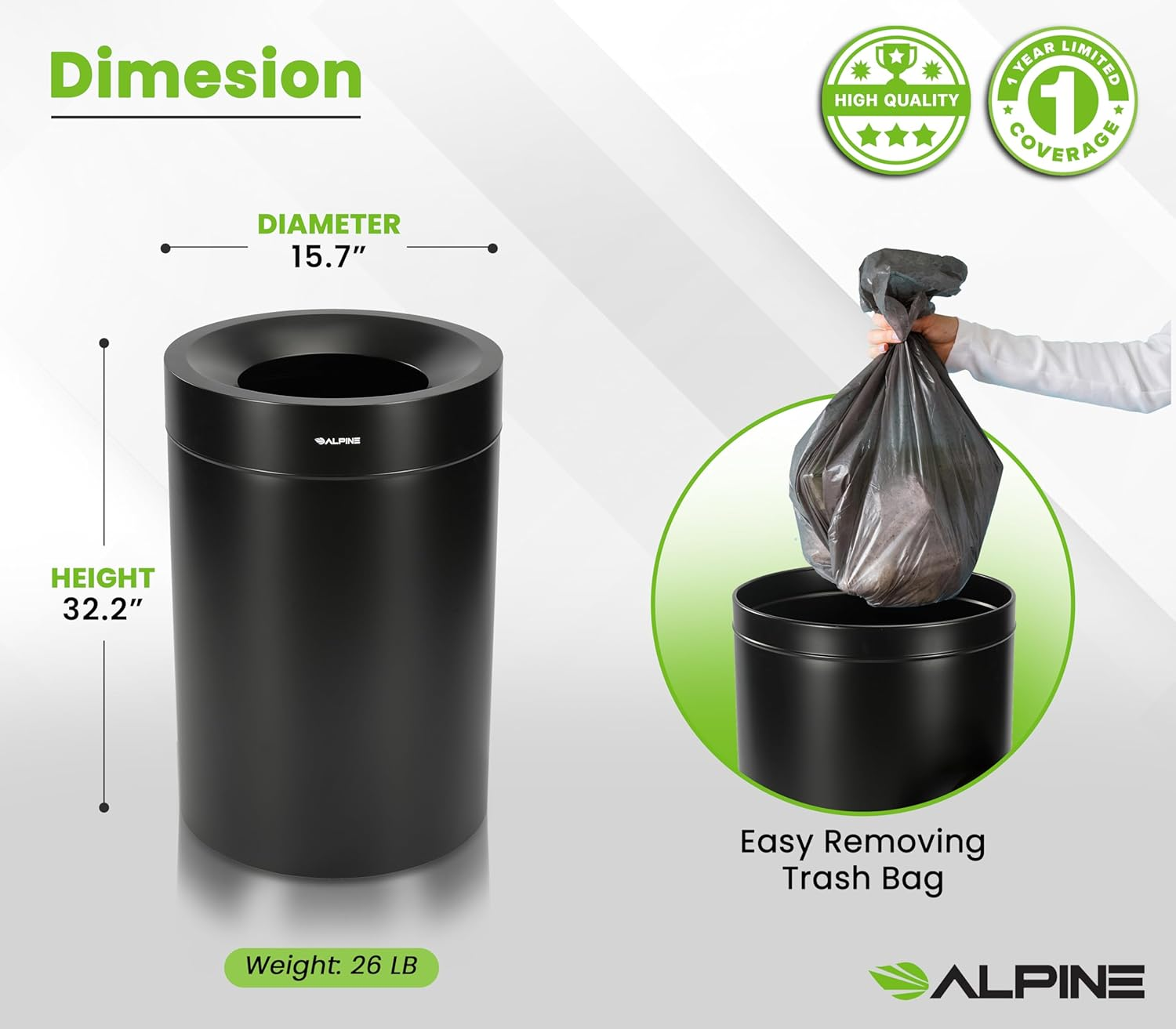 27 Gallon Stainless Steel Compost Bin and Trash Can (Black)