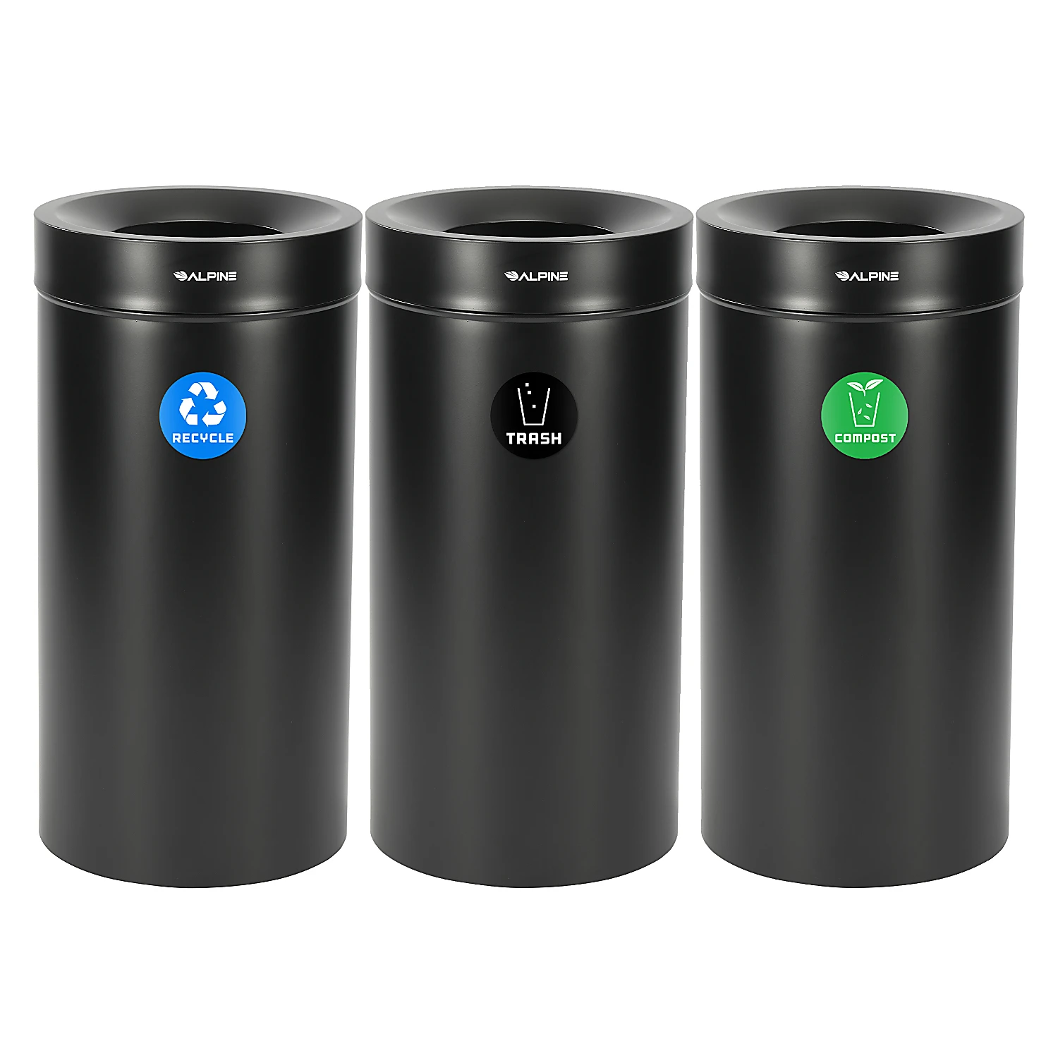 27 Gallon Stainless Steel Compost Bin, Recycling Can, and Trash Receptacle (Black)
