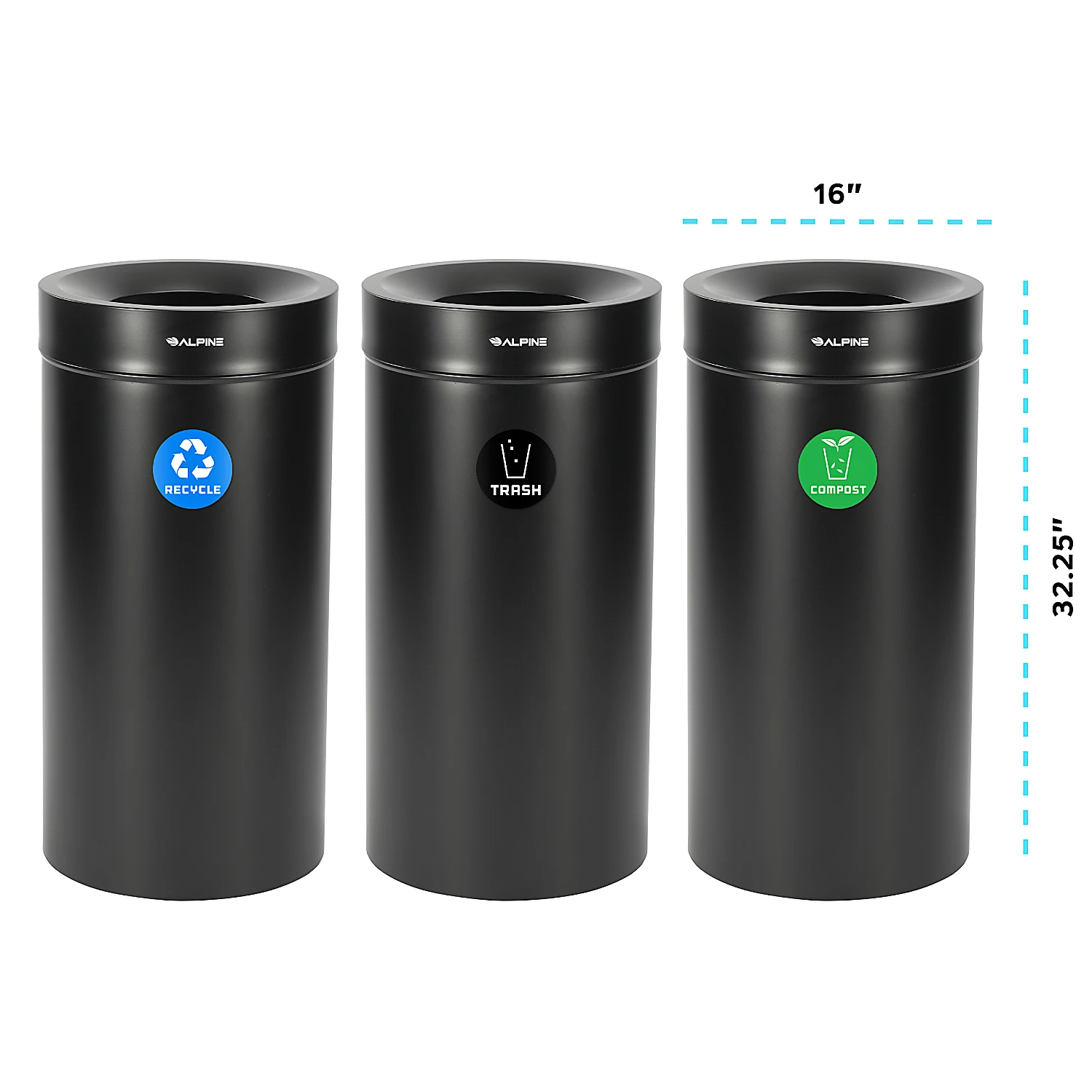 27 Gallon Stainless Steel Compost Bin, Recycling Can, and Trash Receptacle (Black)