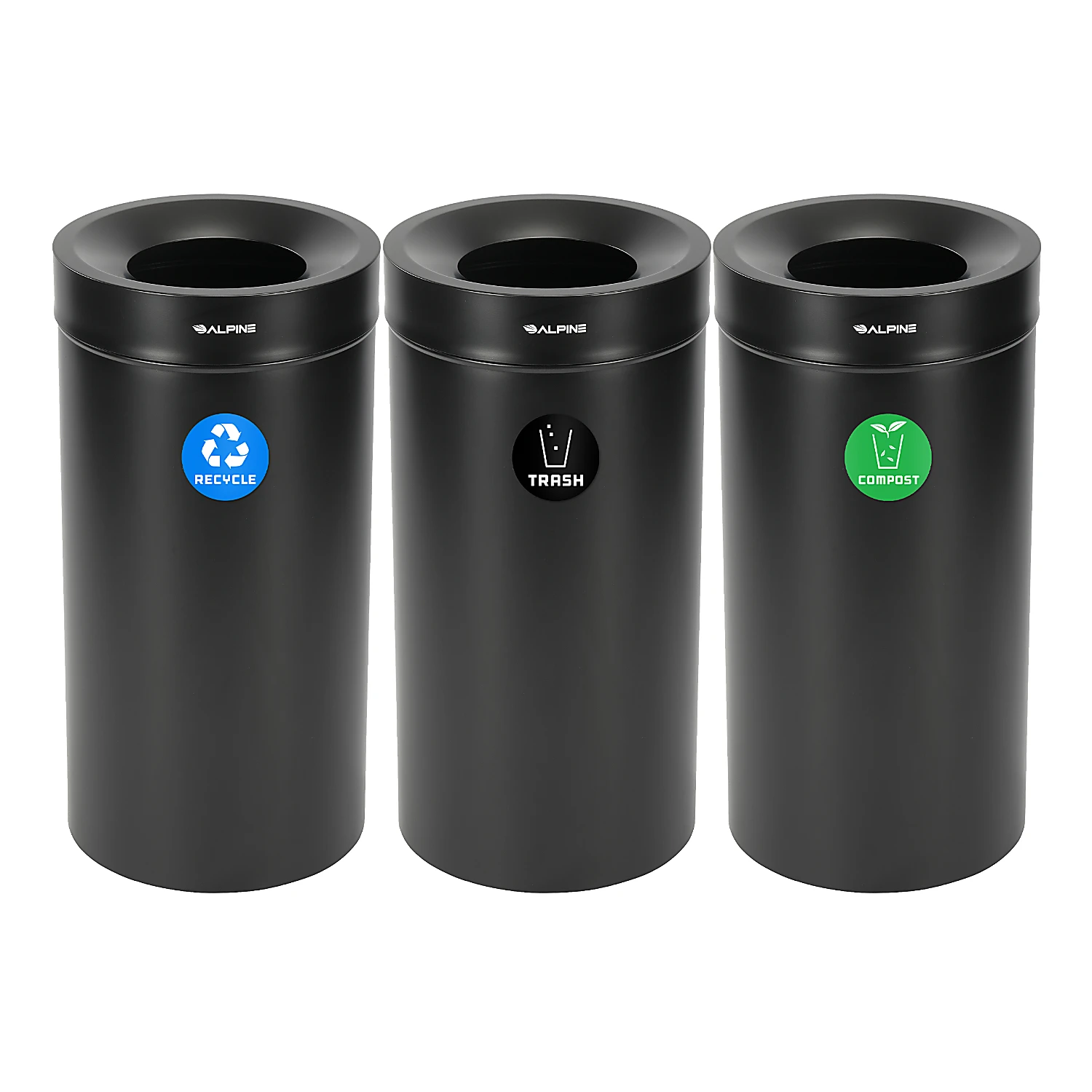 27 Gallon Stainless Steel Compost Bin, Recycling Can, and Trash Receptacle (Black)