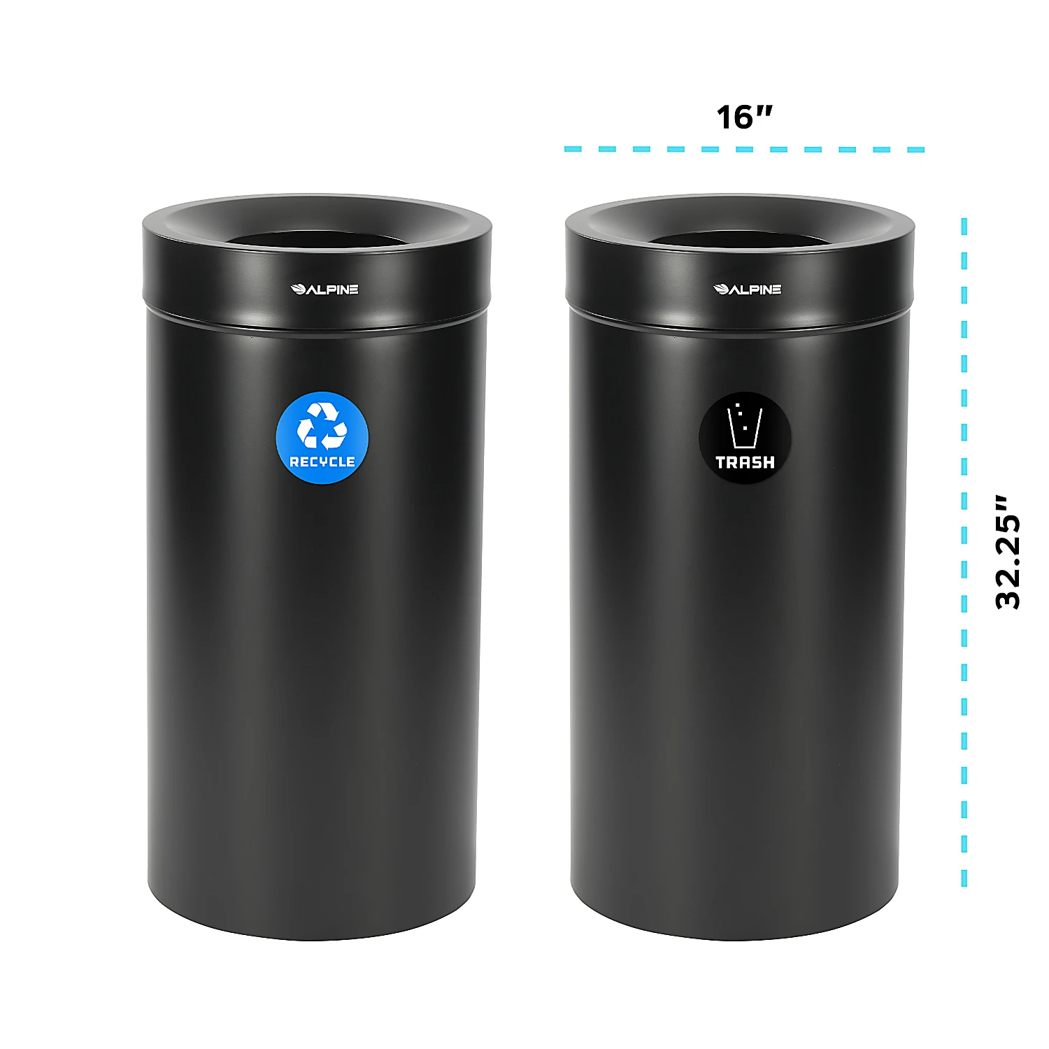 27 Gallon Stainless Steel Recycling Can and Trash Receptacle (Black)
