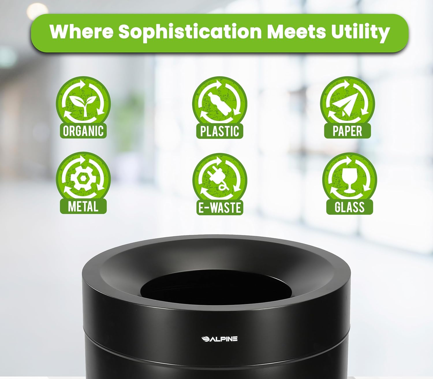 27 Gallon Stainless Steel Recycling Can and Trash Receptacle (Black)
