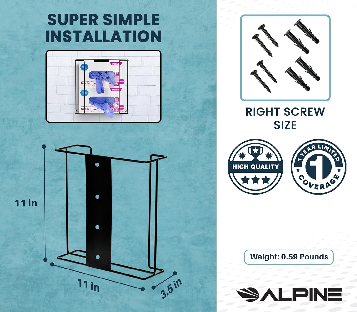 Alpine Industries Double Box Wire Wall Mount Glove Dispenser, Black