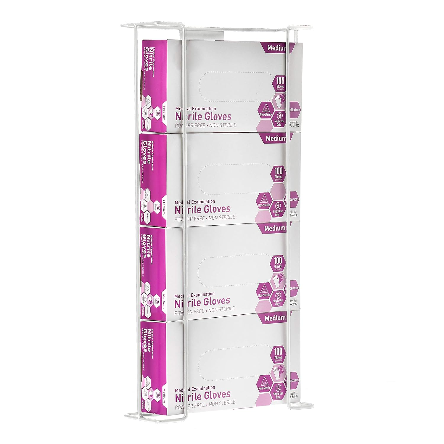 Alpine Industries Quadruple Box Wire Wall Mount Glove Dispenser, White
