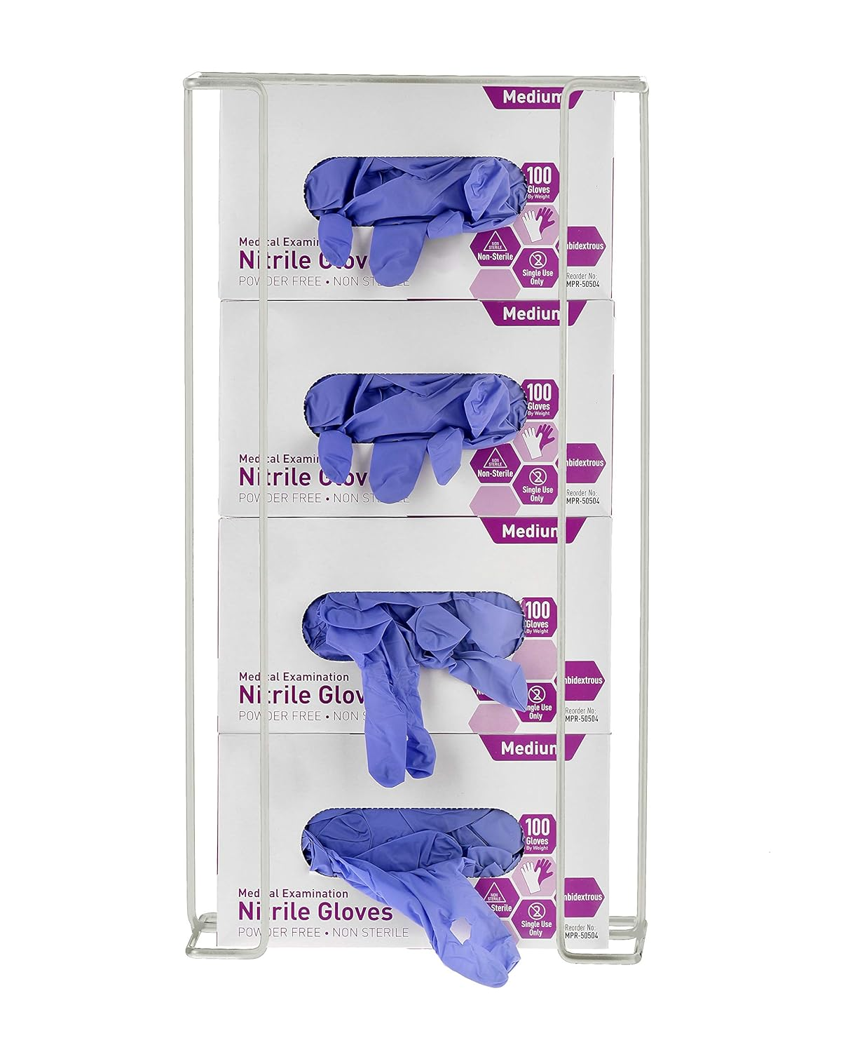 Alpine Industries Quadruple Box Wire Wall Mount Glove Dispenser, White