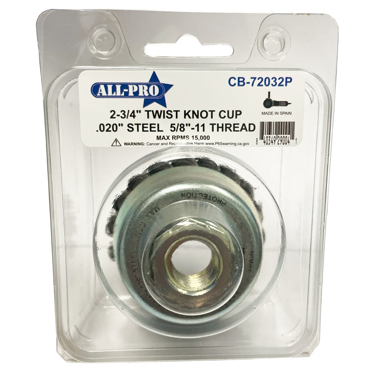 All-Pro Cup Brush, Twist Knot, 2.75", .020” Steel, Clamshell, 12/CS