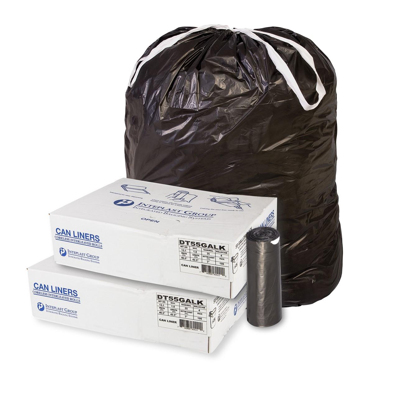 All-Pro Industrial Draw-Tape Liner, 55 Gal, Black, 100/Box