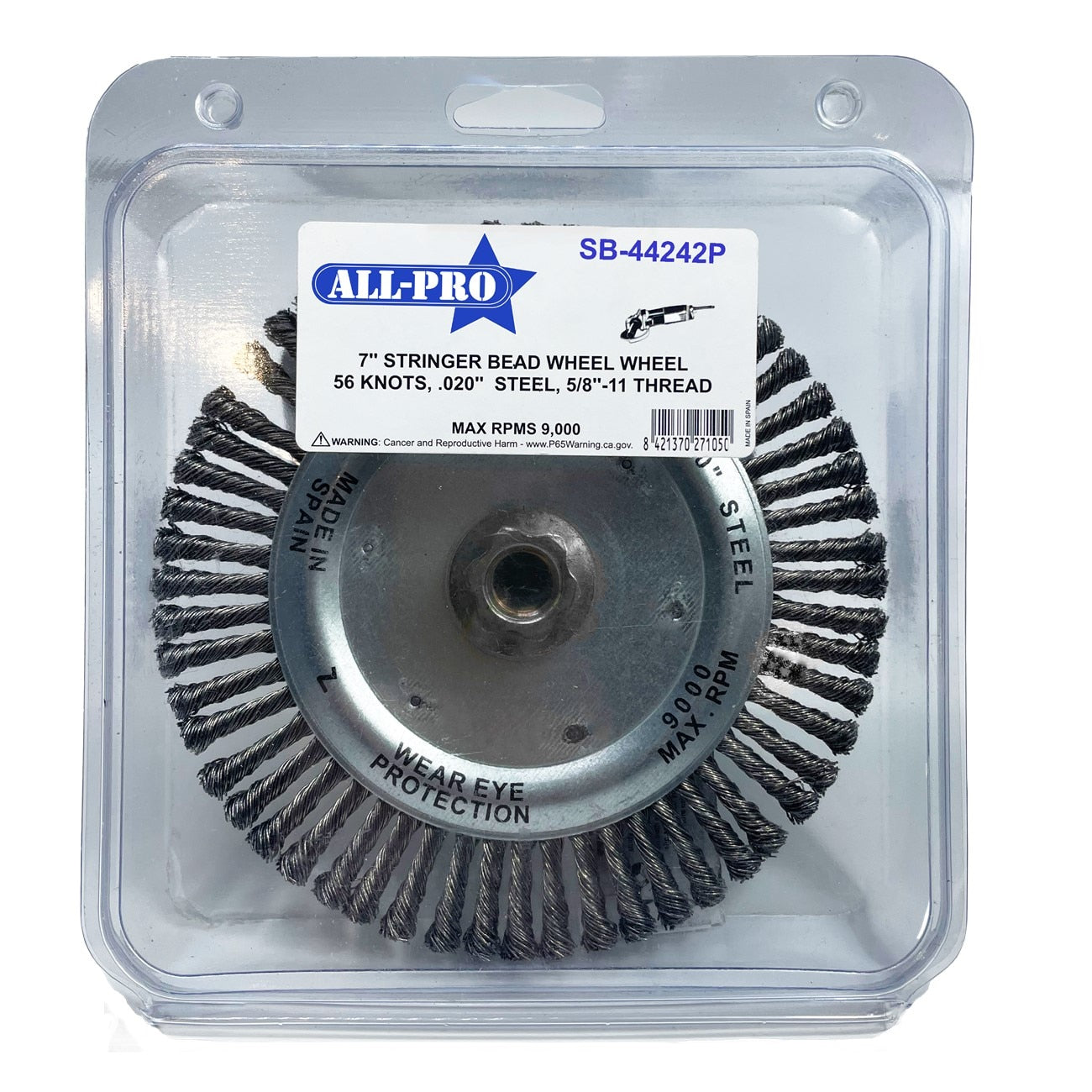 All-Pro Stringer Bead Wheel, 7", 56Knot, .020” Steel, Clamshell, 5/CS