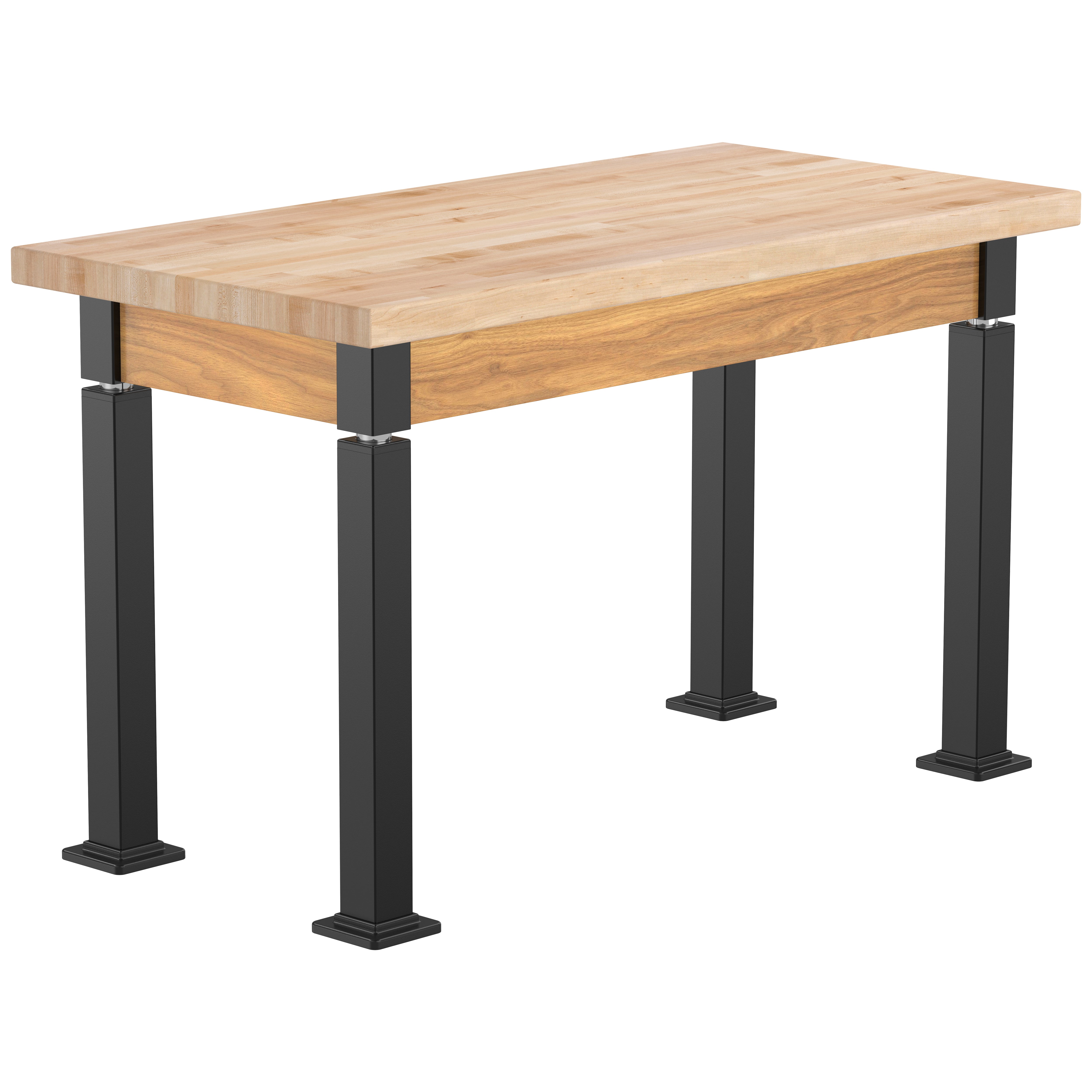 NPS® Aero-Lift Table, Wood Frame, 24" x 48", Butcherblock Top, Surface Color: Maple, Frame Color: Black (Optional Book Compartment Add On)