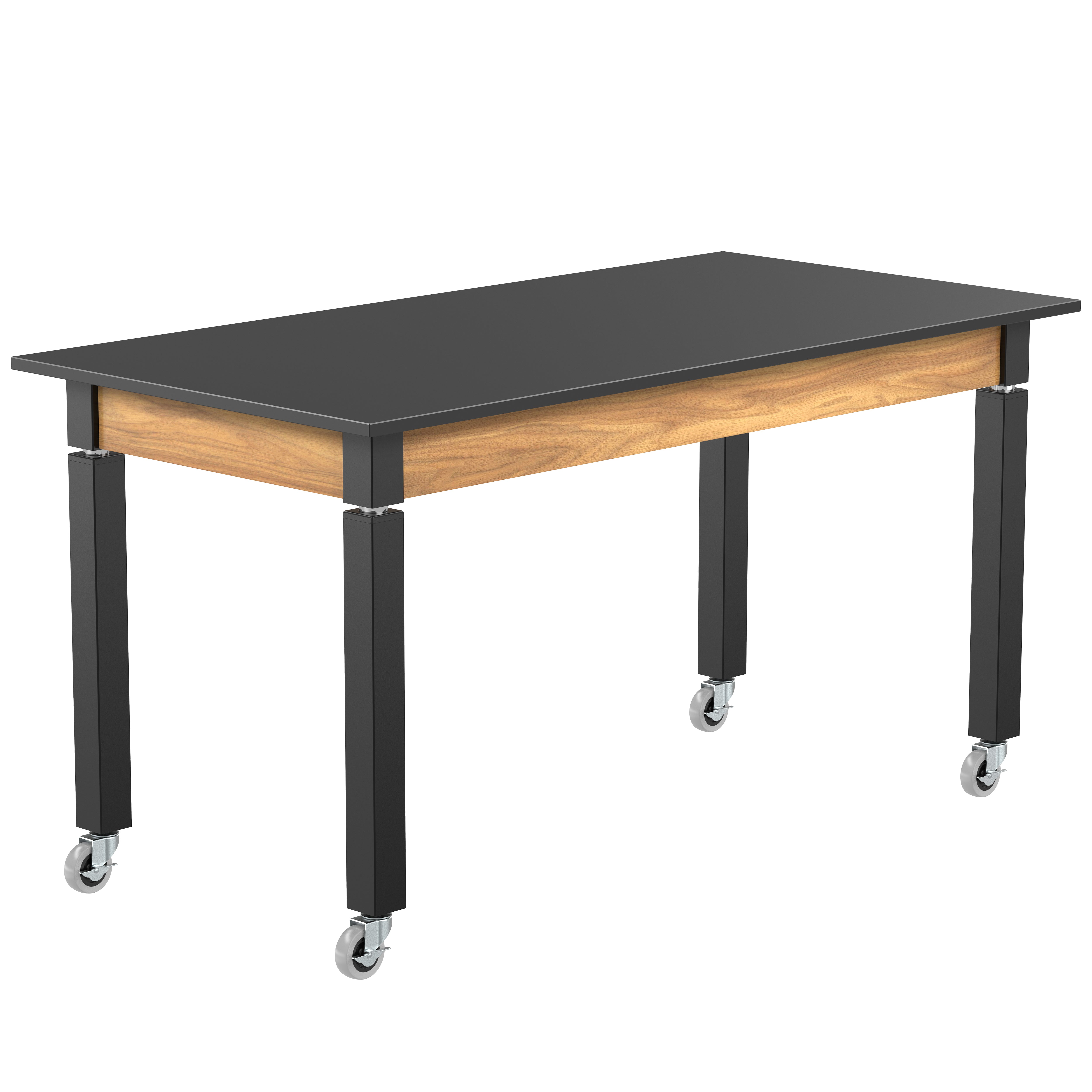 NPS® Aero-Lift Table, Wood Frame, 24" x 72", Trespa Top, Surface Color: Black, Frame Color: Black (Optional Book Compartment Add On)