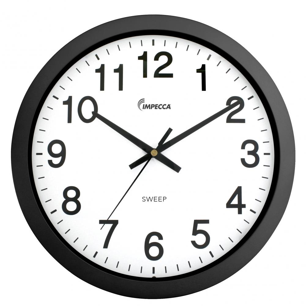 Impecca 14 Inch Sweep Movement Wall Clock, Black Frame