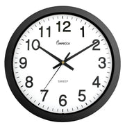 Impecca 14 Inch Sweep Movement Wall Clock, Black Frame