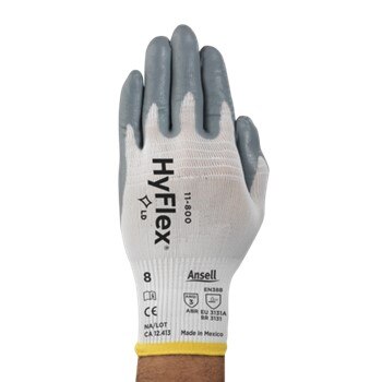 11-800-8 Ansell Hyflex Light Duty Gloves,Gray,Multi-Purpose, Knitwrist & Palm Coated,Size 8