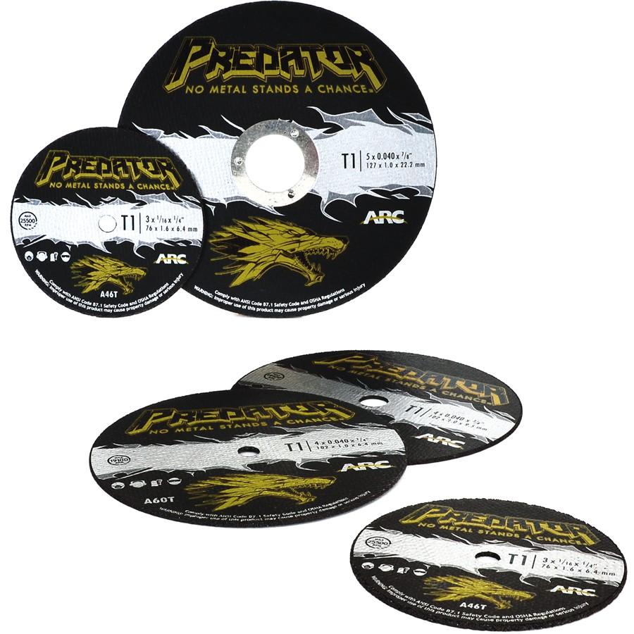 PREDATOR - Cut Off Wheels, Type 1, Size= 4 in x .04 in x 7/8 in, Grade= A60T, RPM=13,600, Box Qty.= 50, Great on all metals, fast cut and long life. Self-sharpening and no burning.