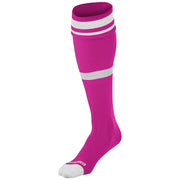Striped Soccer Sock - Hot Pink White, Large