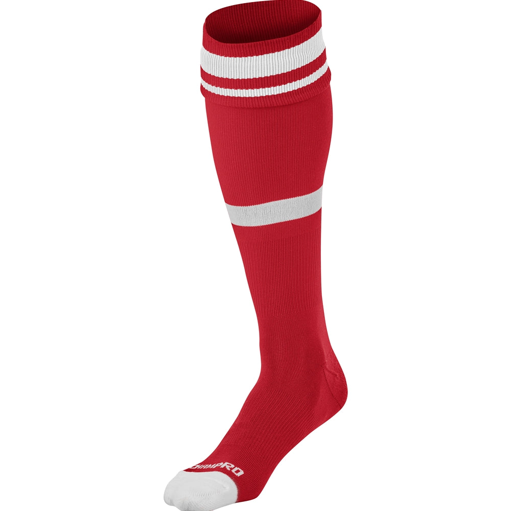 Striped Soccer Sock - Scarlet White, Large